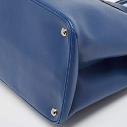 Pre Owned Prada Blue Saffiano Cuir Leather Large Twin Tote
