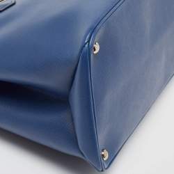 Pre Owned Prada Blue Saffiano Cuir Leather Large Twin Tote