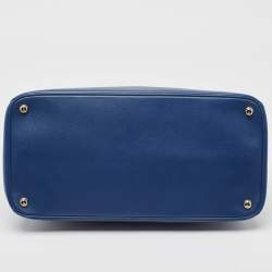 Pre Owned Prada Blue Saffiano Cuir Leather Large Twin Tote