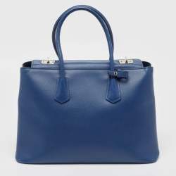 Pre Owned Prada Blue Saffiano Cuir Leather Large Twin Tote