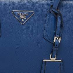 Pre Owned Prada Blue Saffiano Cuir Leather Large Twin Tote