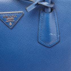 Pre Owned Prada Blue Saffiano Cuir Leather Large Twin Tote