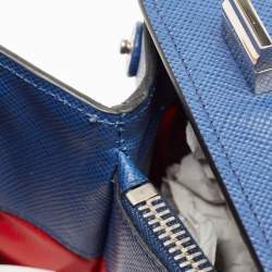 Pre Owned Prada Blue Saffiano Cuir Leather Large Twin Tote