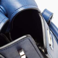 Pre Owned Prada Blue Saffiano Cuir Leather Large Twin Tote
