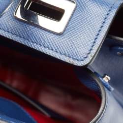 Pre Owned Prada Blue Saffiano Cuir Leather Large Twin Tote