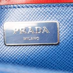 Pre Owned Prada Blue Saffiano Cuir Leather Large Twin Tote