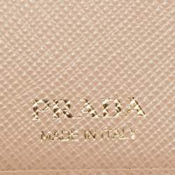 Prada Beige Saffiano Metal Leather Card Holder 