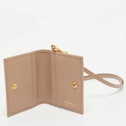 Prada Beige Saffiano Metal Leather Card Holder 