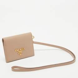 Prada Beige Saffiano Metal Leather Card Holder 