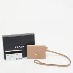 Prada Beige Saffiano Metal Leather Card Holder 