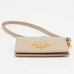 Prada Beige Saffiano Metal Leather Card Holder 