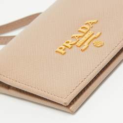 Prada Beige Saffiano Metal Leather Card Holder 