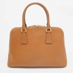 Pre Owned Prada Brown Saffiano Lux Leather Medium Promenade Bag