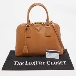 Pre Owned Prada Brown Saffiano Lux Leather Medium Promenade Bag