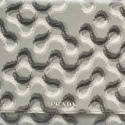 Prada Grey Molecule Print Leather Flap Top Handle Bag