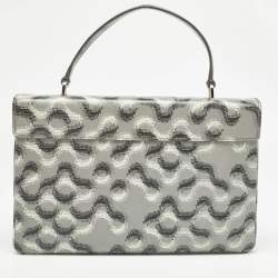 Prada Grey Molecule Print Leather Flap Top Handle Bag