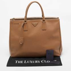 Pre Owned Prada Brown Saffiano Lux Leather Executive Double Zip Tote