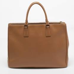 Pre Owned Prada Brown Saffiano Lux Leather Executive Double Zip Tote