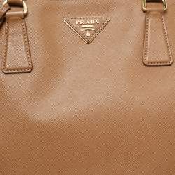 Pre Owned Prada Brown Saffiano Lux Leather Executive Double Zip Tote