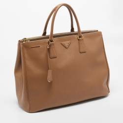Pre Owned Prada Brown Saffiano Lux Leather Executive Double Zip Tote