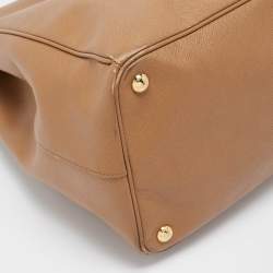 Pre Owned Prada Brown Saffiano Lux Leather Executive Double Zip Tote