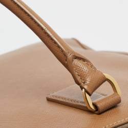 Pre Owned Prada Brown Saffiano Lux Leather Executive Double Zip Tote