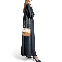 Pre Owned Prada Brown/White Saffiano Cuir Leather Flap Crossbody Bag