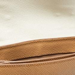 Pre Owned Prada Brown/White Saffiano Cuir Leather Flap Crossbody Bag