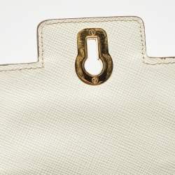 Pre Owned Prada Brown/White Saffiano Cuir Leather Flap Crossbody Bag