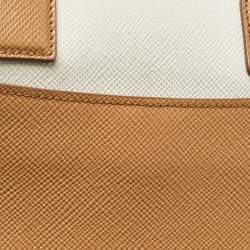 Pre Owned Prada Brown/White Saffiano Cuir Leather Flap Crossbody Bag