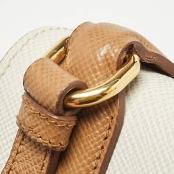 Pre Owned Prada Brown/White Saffiano Cuir Leather Flap Crossbody Bag