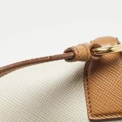 Pre Owned Prada Brown/White Saffiano Cuir Leather Flap Crossbody Bag