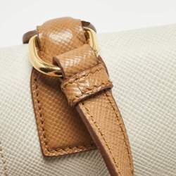 Pre Owned Prada Brown/White Saffiano Cuir Leather Flap Crossbody Bag
