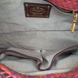 Pre Owned Prada Brown Leather Madras Shoulder Bag