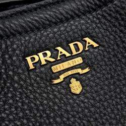 Pre Owned Prada Black Leather Medium Vitello Daino Hobo Bag