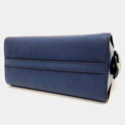 Prada Blue Leather Saffiano Shoulder Bag 