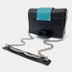 Prada Black/Blue City Calf Jewels Embellished Ribbon Shoulder Bag