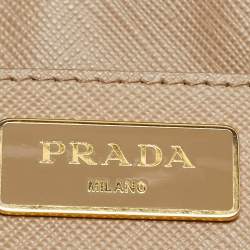 Prada Two Tone Beige Saffiano Lux Leather Large Double Zip Tote