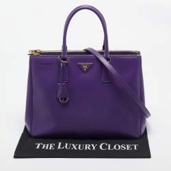 Prada Purple Saffiano Lux Leather Large Double Zip Tote