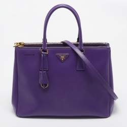 Prada Purple Saffiano Lux Leather Large Double Zip Tote