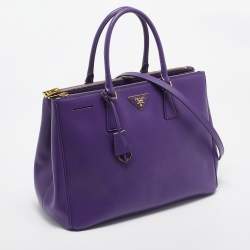 Prada Purple Saffiano Lux Leather Large Double Zip Tote