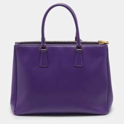 Prada Purple Saffiano Lux Leather Large Double Zip Tote