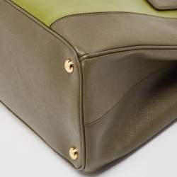 Pre Owned Prada Two Tone Green Saffiano Lux Leather Medium Double Zip Tote