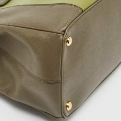 Pre Owned Prada Two Tone Green Saffiano Lux Leather Medium Double Zip Tote