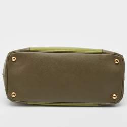 Pre Owned Prada Two Tone Green Saffiano Lux Leather Medium Double Zip Tote