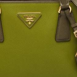 Pre Owned Prada Two Tone Green Saffiano Lux Leather Medium Double Zip Tote