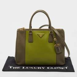 Pre Owned Prada Two Tone Green Saffiano Lux Leather Medium Double Zip Tote