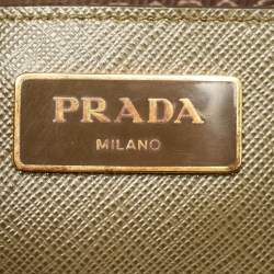 Pre Owned Prada Two Tone Green Saffiano Lux Leather Medium Double Zip Tote