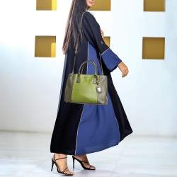 Pre Owned Prada Two Tone Green Saffiano Lux Leather Medium Double Zip Tote
