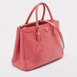 Prada Dark Pink Saffiano Leather Medium Double Zip Tote